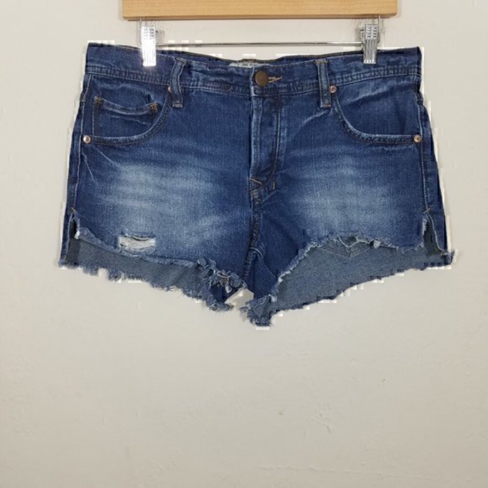 Free People Button Fly Distressed Jean Shorts Size 28